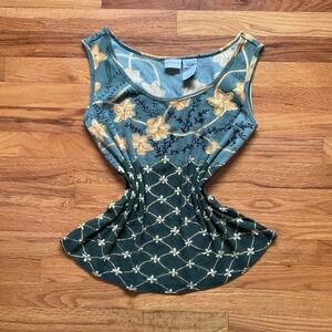 Vintage Whimsy Beaded Fairycore Floral Tank Top Size XL Boho 2000s Y2K 90s